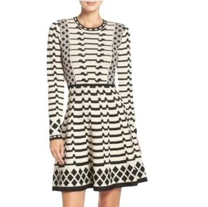 Eliza J. Scuba Geometric Sweater Artwork Fit N Flare Long Sleeve Midi Dress